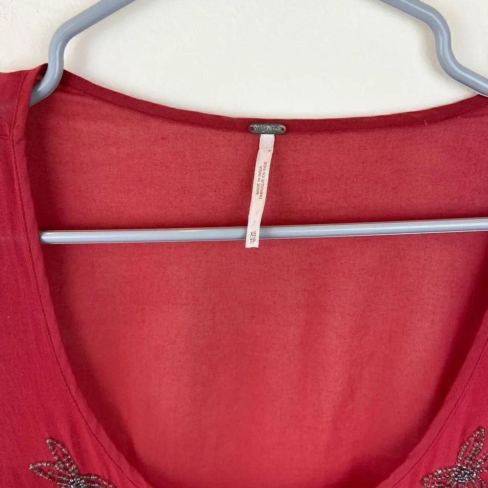 Free People Beaded Peplum Scoop-Neck Top